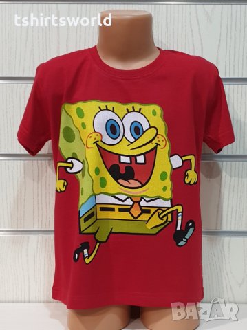 Нова детска червена тениска с дигитален печат Спондж боб, SpongeBob