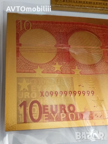 Позлатена с 24 карата злато банкнота 10 Евро със сертификат, снимка 7 - Нумизматика и бонистика - 51340770