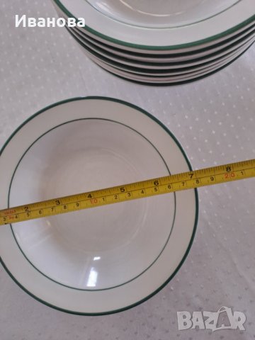 8 английски купички Бели със зелен кант ЗА САЛАТА ИЛИ ЗА СУПА, снимка 3 - Сервизи - 40252502