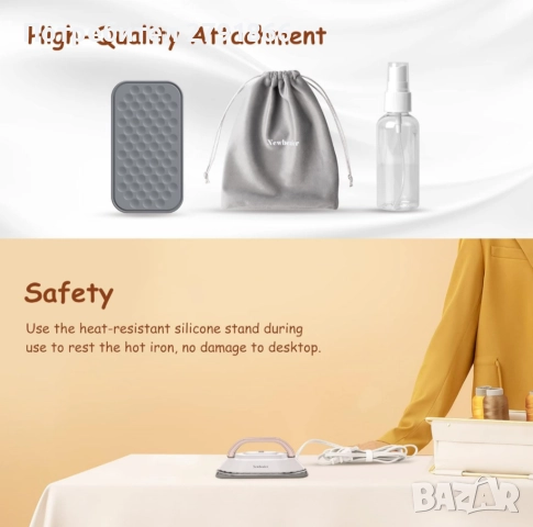 Ютия Newbealer Travel - Мини ютия с двойно напрежение - 220V/120V перфектна за пътуване, снимка 8 - Ютии - 52044804