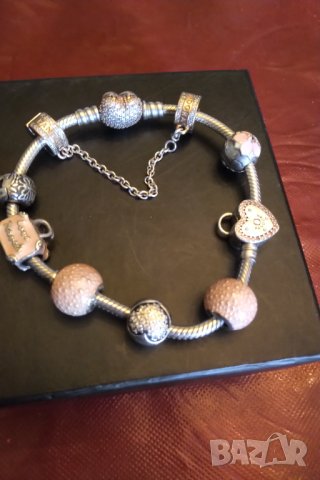 Оригинална  сребърна гривна Пандора  с розова позлата , снимка 6 - Гривни - 34912086