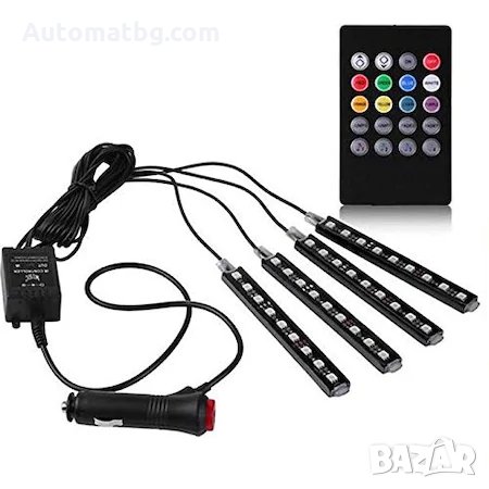 LED ленти Automat, За вътрешно осветление на кола, 8 цвята, RGB, Дистанционно, снимка 2 - Аксесоари и консумативи - 31761530