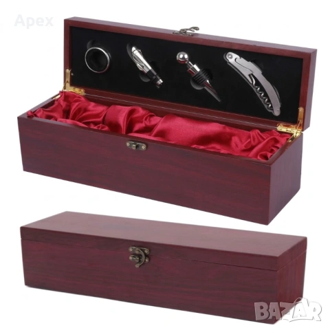 Луксозна Дървена Кутия за Вино с Комплект Аксесоари.Сет за Вино.Подаръчна Кутия за Вино Kutia Vino, снимка 4 - Подаръци за мъже - 54010811