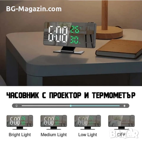 LED електронен настолен часовник с проектор температура влажност будилник за спалня дигитален USB, снимка 4 - Други - 51038981
