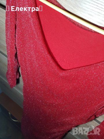 червена рокля със сребристи нишки, снимка 4 - Рокли - 15279653