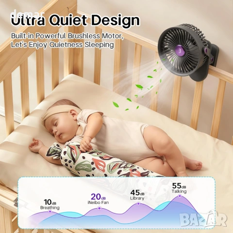 Преносим вентилатор с LED дисплей и здрава щипка, 360°, 5 скорости, сив, снимка 4 - Вентилатори - 53984207