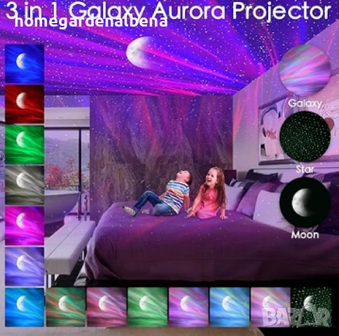 RGB проектор Северно сияние + звездно небе с бял шум и дистанционно, снимка 5 - Детски нощни лампи - 54167234