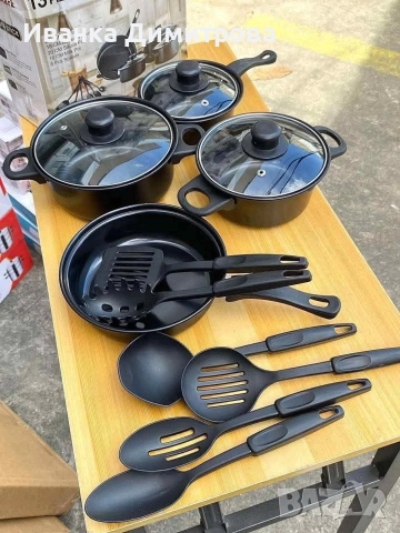 комплект от 13 части с незалепващо покритие, снимка 3 - Прибори за хранене, готвене и сервиране - 52958250