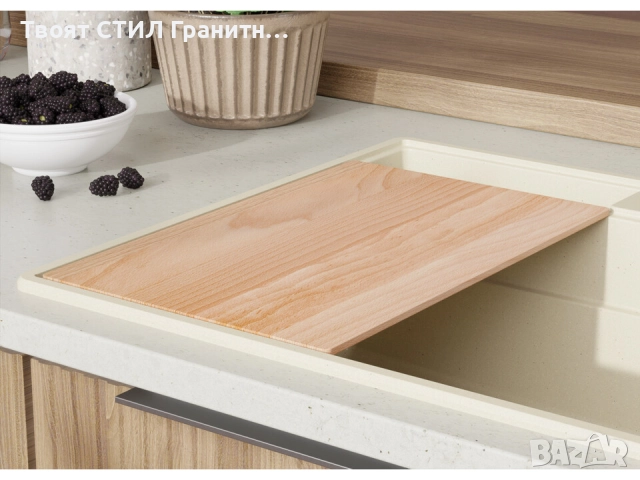 Бежава кухненска гранитна мивка Ню Йорк 80 Multispace 780 x 530 мм -22% Ново, снимка 3 - Мивки - 51834729