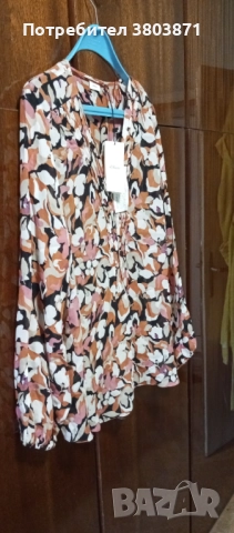 Блуза шифон с шпиц деколте S Oliver, снимка 4 - Блузи с дълъг ръкав и пуловери - 52476261