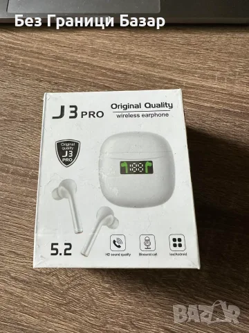 Нови J3 Pro Bluetooth 5.2 TWS Слушалки HD Микрофон LED Заряден Калъф 500mAh Бели