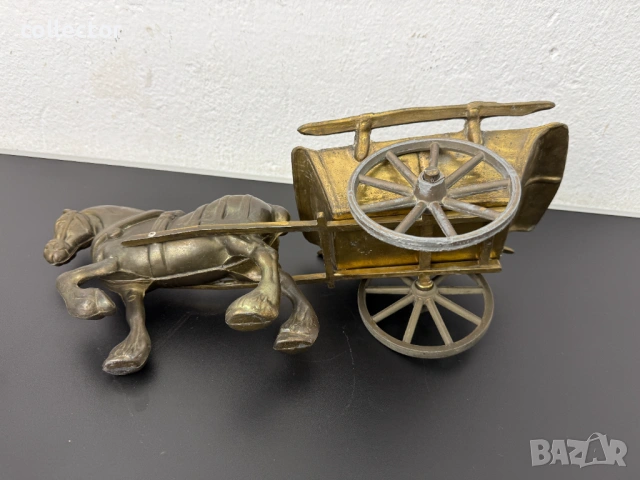 Месингова фигура - кон с каруца. №8054, снимка 8 - Антикварни и старинни предмети - 54036871