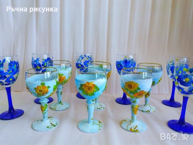 Наличен комплект ръчно рисувани чаши 6 броя, снимка 3 - Декорация за дома - 38380185