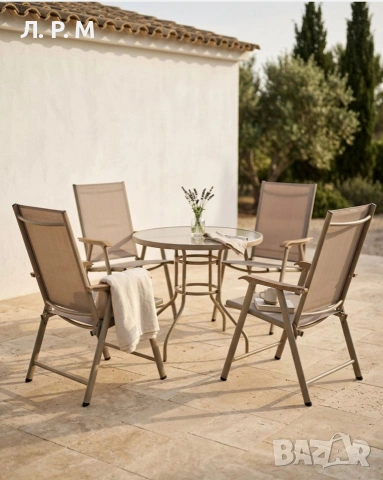 Градински комплект Маса и 4 стола сгъваеми Бежов, снимка 6 - Градински мебели, декорация  - 54061987