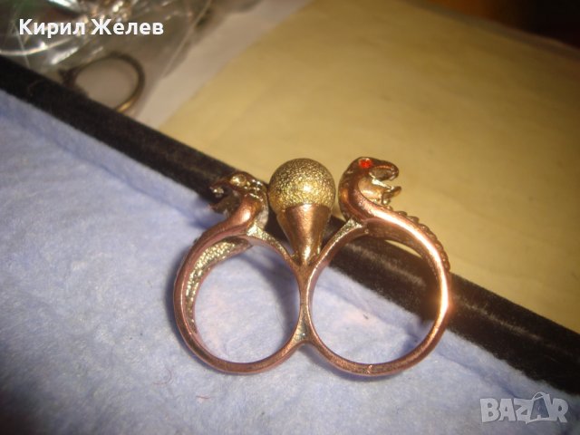 СТАР ЗМИЕВИДЕН ЕГИПЕТСКИ РЕТРО СТИЛ ПОЗЛАТЕН МЕСИНГОВ ПРЪСТЕН ДВОЕН РЯДЪК 20841, снимка 6 - Пръстени - 37514390