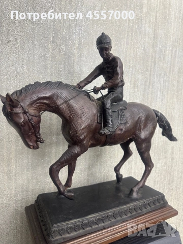 Уникална масивна бронзова скулптура "Жокей на кон" – 52 см, 9 кг, снимка 4 - Антикварни и старинни предмети - 53089878