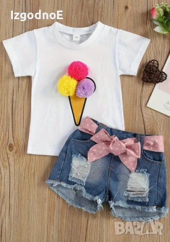 7/8 Страхотно свежо лятно комплектче блузка и къси дънкови панталони Нови