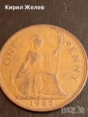 Стара монета 1 пени 1965г. Великобритания Кралица Елизабет втора 27263