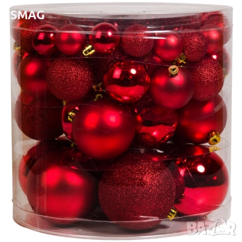 Комплект коледни топки червени 4–10 см 54 бр._1111967