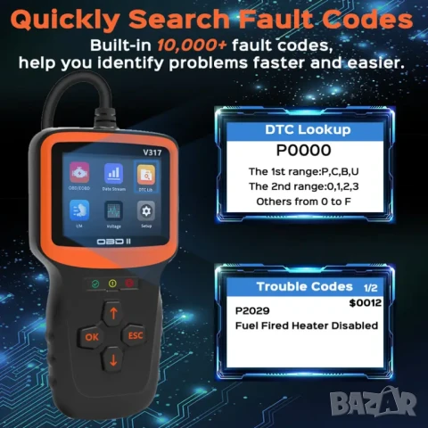Full OBD2 EOBD автомобилен диагностичен кодочетец V317SE, снимка 8 - Аксесоари и консумативи - 51084679