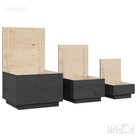 vidaXL Кутии за съхранение с капаци 3 бр сиви борова дървесина масив, снимка 6 - Кутии за съхранение - 56147949