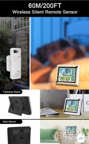 Термометър с влагомер безжичен. Метеостанция Вътрешен/външен термометър с влагомер. Монинитортор , снимка 2 - Други - 38692455