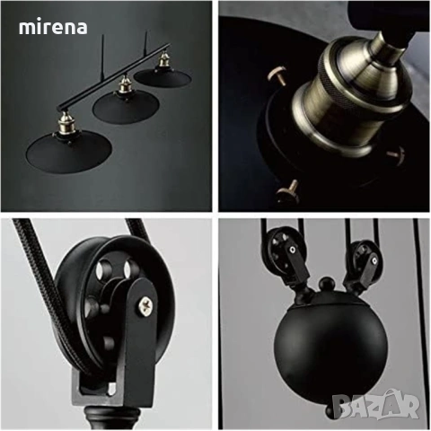 КЛАСИЧЕСКИ полилей с V-образна ролка, регулируем покачване и спускане, ретро, таванно, индустриален, снимка 5 - Полилеи - 53126252