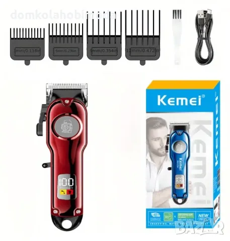 Професионалнa машинка Kemei, LED дисплей, Регулируема глава, 4 приставки, USB, Безжичнa, снимка 3 - Тримери - 48057708