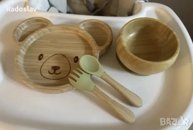 Детски бамбуков комплект за хранене с вакуумно дъно 4 части, снимка 8 - Прибори, съдове, шишета и биберони - 53224751