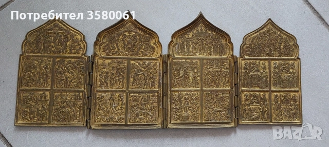 Икона Руска бронзова Квадиптих позлатена рядка форма оригинал 19 век