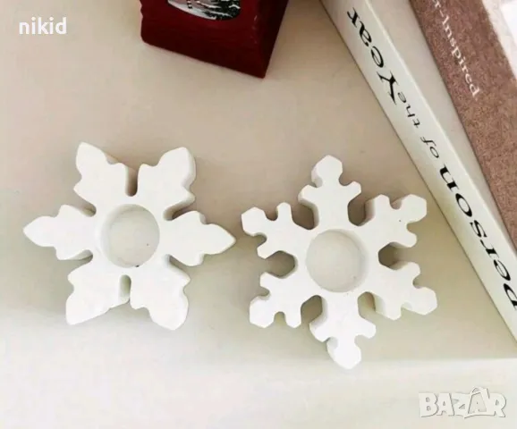 2 снежинки снежинка дълбок силиконов молд фондан смола гипс шоколад свещ свещник свещи, снимка 4 - Форми - 48429377