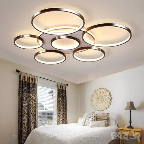 LED лед полилей модерна креативна лампа 7-пръстена с дистанционно