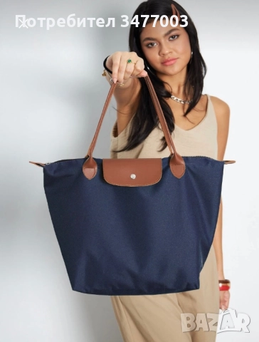 Тъмносиня дамска чанта по модел Longchamp Le Pliage M, снимка 3 - Чанти - 52390503