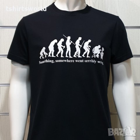 Нова мъжка тениска с трансферен печат Човешка еволюция в черен цвят, снимка 3 - Тениски - 36598981
