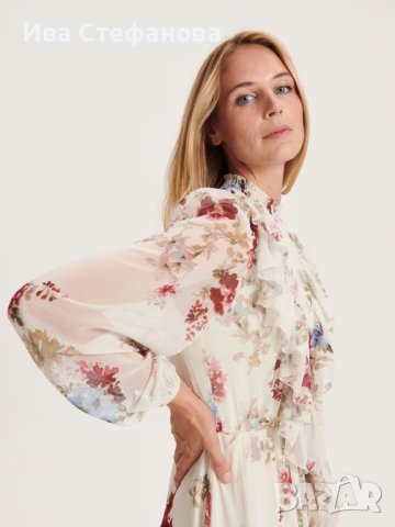 Уникална разкошна  нова дълга елегантна  рокля волани къдри Reaerved флорален нежен принт цветя, снимка 5 - Рокли - 42157197