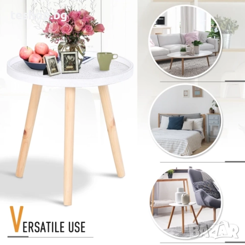 Холна / помощна маса - кръгла маса с резбован флорален декор, снимка 2 - Маси - 51657356