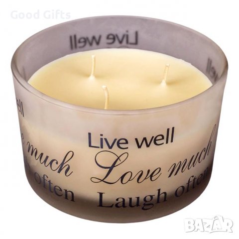 Ароматна свещ "Живей добре, обичай много, смей се често" 