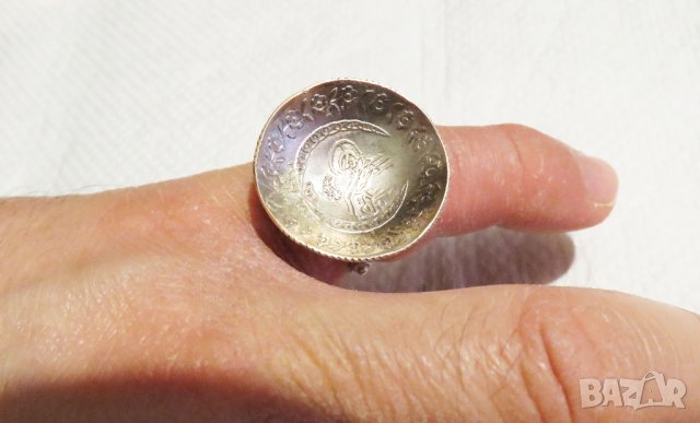 мъжки сребърен пръстен, Стар османски сребърен пръстен с голяма, тугра, тура, турски пръстен, снимка 3 - Пръстени - 35136798