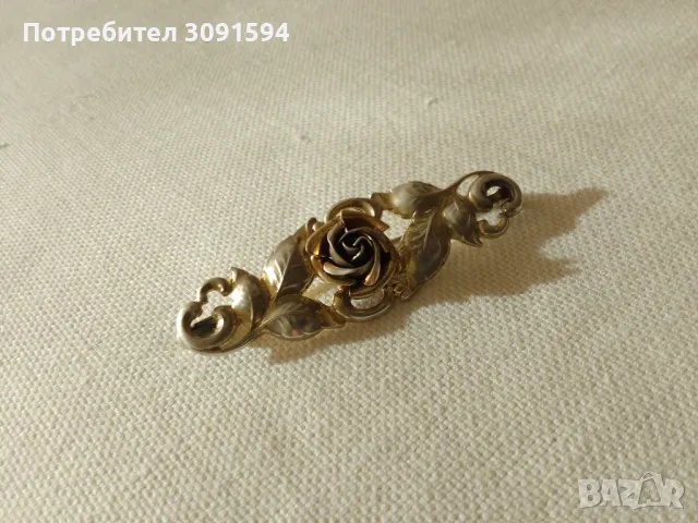 Антична френска  брошка  сребро със златен пълнеж: Антична изящна бижутерия Арт Нуво Флорална брошка, снимка 4 - Антикварни и старинни предмети - 48396416