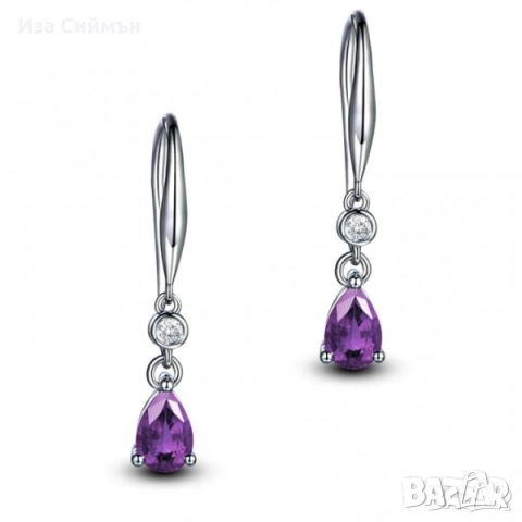 Сребърни обици с аметист и кристали, снимка 8 - Обеци - 34254040
