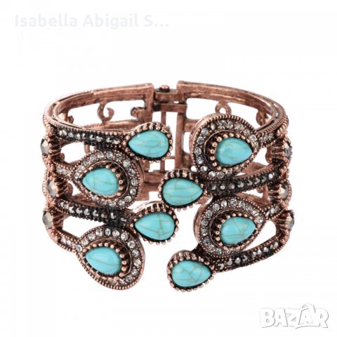 Гривна антично злато с тюркоази, снимка 2 - Гривни - 31857631