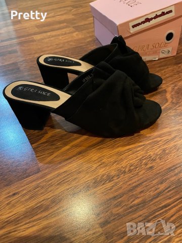 Черни велурени чехли на ток, снимка 10 - Чехли - 37586833