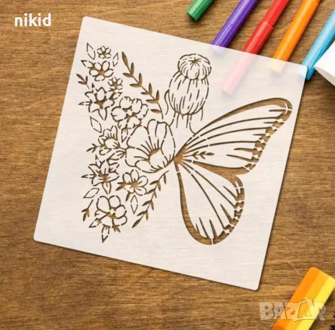 Момиче пеперуда цветя в гръб голям стенсил шаблон спрей за торта украса стена декорация Scrapbooking