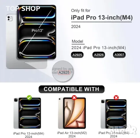 Калъф Zinibri за iPad Pro 13 инча 2024 M4 A2925 A2926 с държач за молив, джоб и каишка за ръка,черен, снимка 6 - Таблети - 49693481