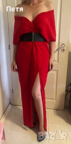 Дамска червена рокля с цепка, снимка 7 - Рокли - 31457417