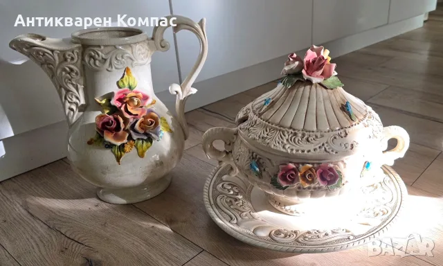 Масивен Италиански Комплект: Авторска Кана 31см и Голям Супник 3.5л с Плато, 4 части