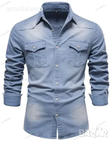 Мъжка ежедневна едноцветна дънкова риза с дълги ръкави, 4цвята, снимка 9 - Ризи - 41698824