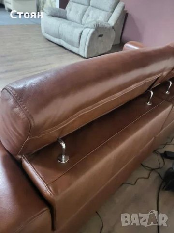 Кафяв кожен диван тройка "Moreno" с електрически релаксиращ механизъм, снимка 8 - Дивани и мека мебел - 42422624