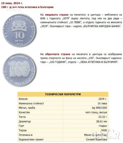 Възпоменателна Колекционерска Монета 100 години лека атлетика в България сребърна 