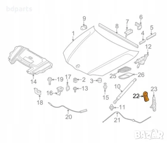Дръжка за отваряне на преден капак BMW 1 F20/F21/F22/F23,1 F40,3 F30/F31/F32/F33/F34,4 F36,X2 F39,2, снимка 5 - Части - 56141005